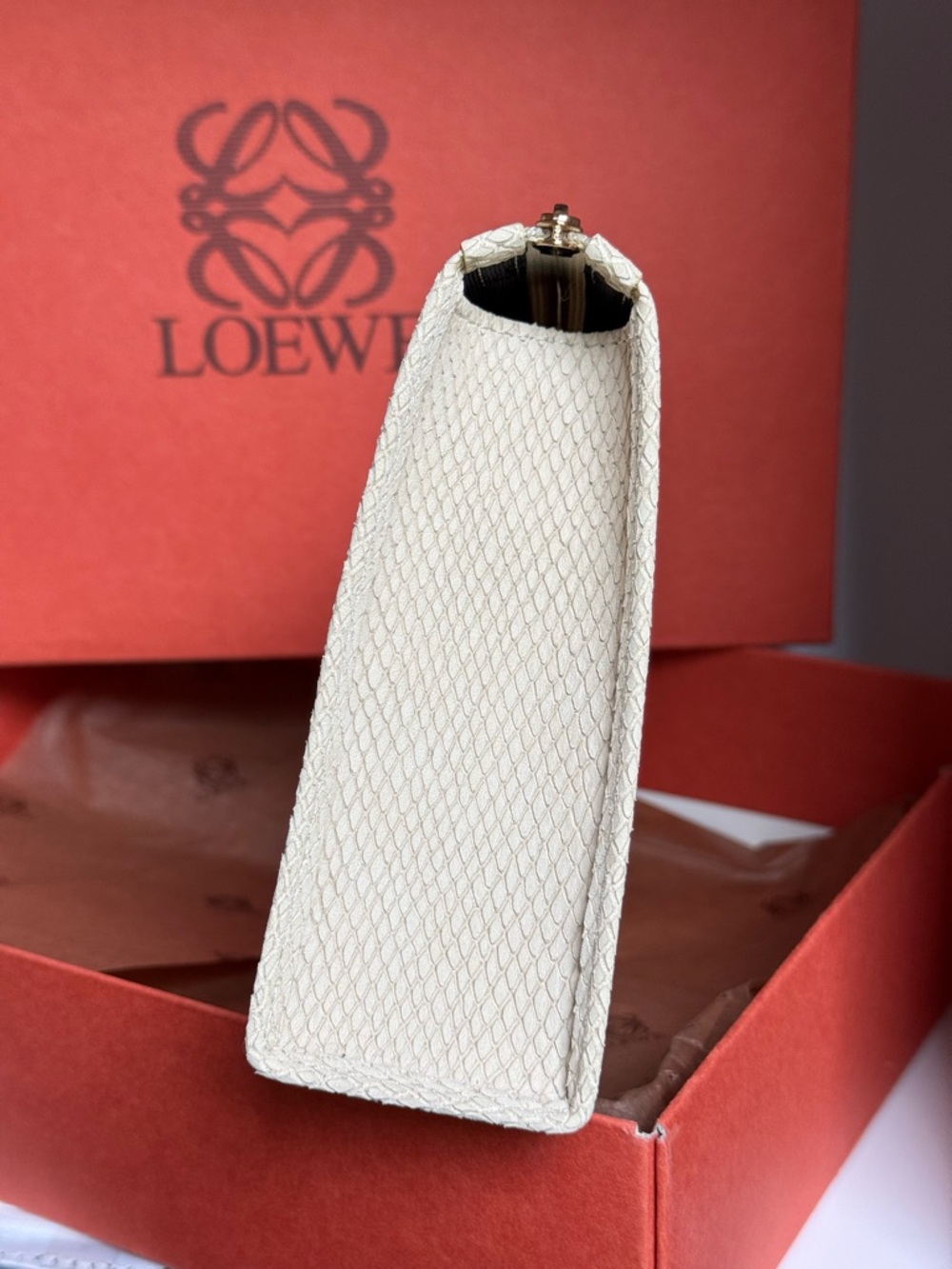 Loewe Cream Textured Zip Pouch with Gold Hardware MINT - Picture 5 of 10